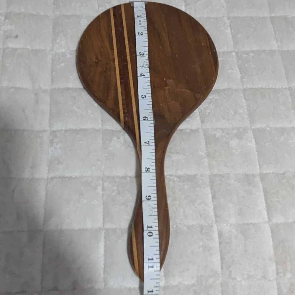 Antique Beveled Wooden Inlayed Hand Held Mirror Art Deco Handmade